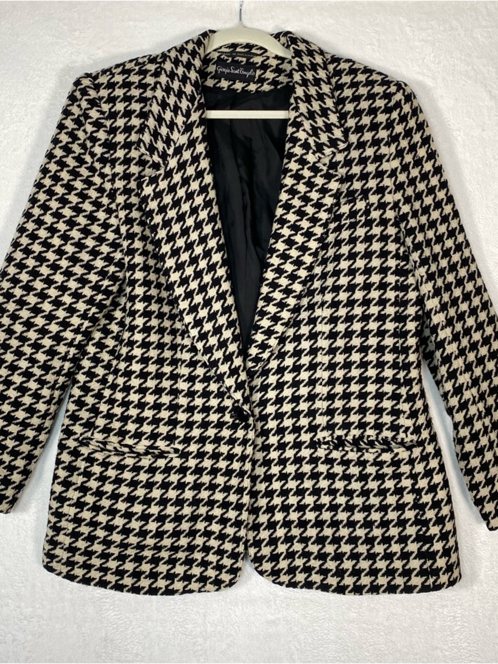 Giorgio Sant’Angelo Wool Blazer 14 Houndstooth Vintage Jacket Old Money Academia